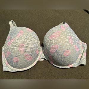 36 DD PINK Victoria Secret Push Up Bra Lace Floral Teal Pink